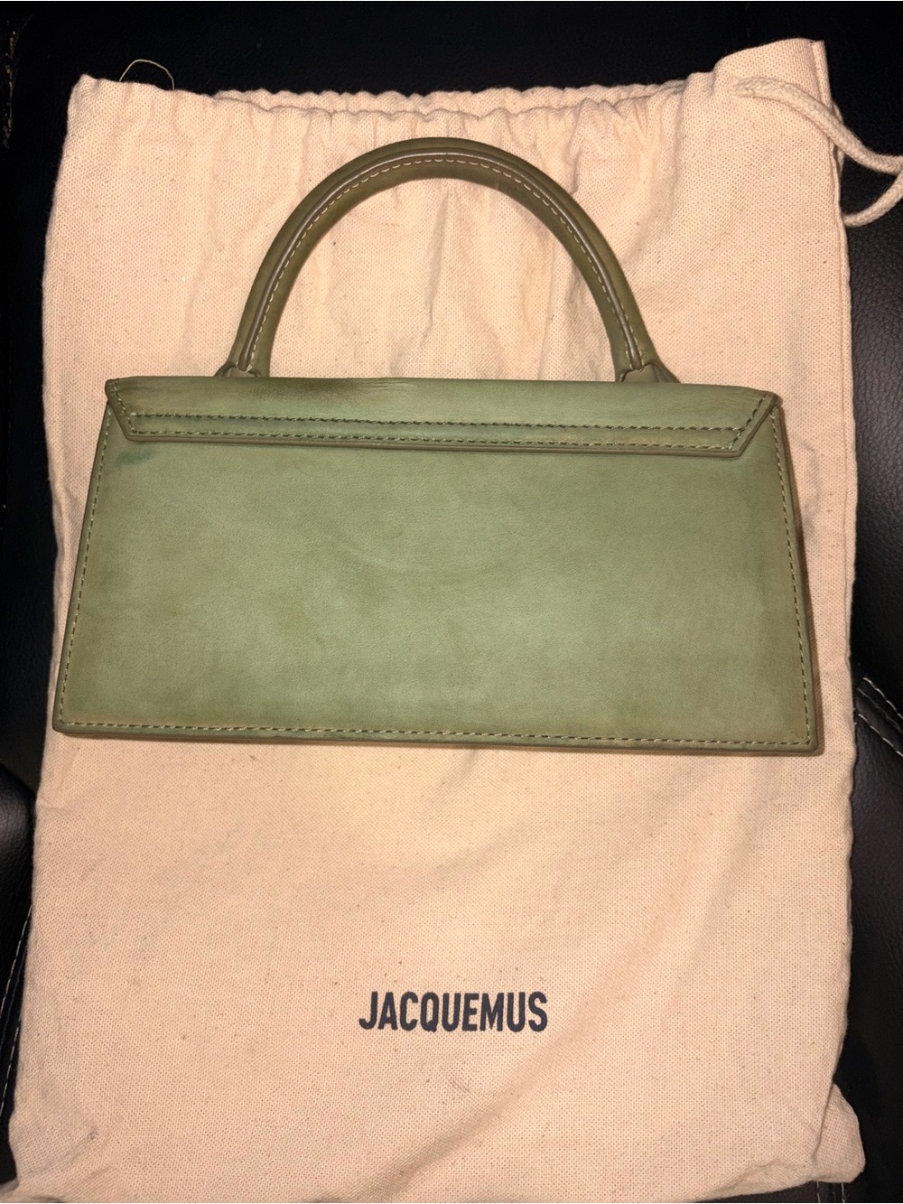 WATER DAMAGED**Jacquemus Green Le Chiquito Long Top-Handle Bag - Picture 2 of 6